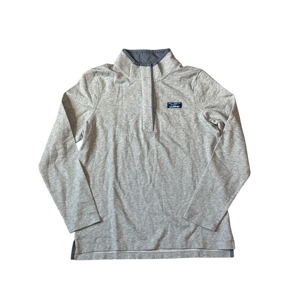 L.L.Bean Heritage Grey Waffle‎ Knit SnapMockneck Pullover M Chambray